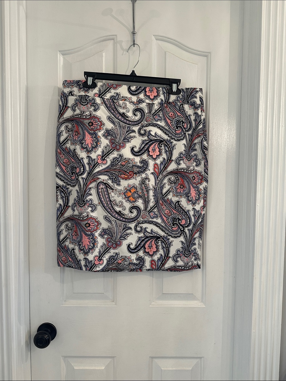 Ann Taylor Paisley Pencil Skirt in White, Pink, Black and Periwinkle